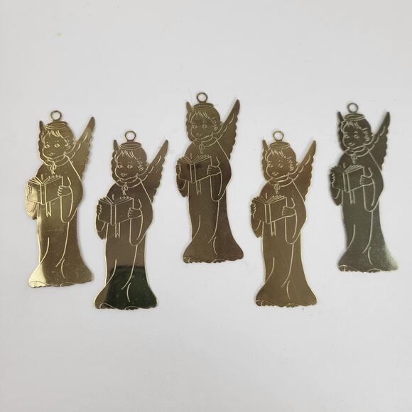 5 Vintage Metal Singing Choir Angel Christmas Ornaments - Picture 1 of 3